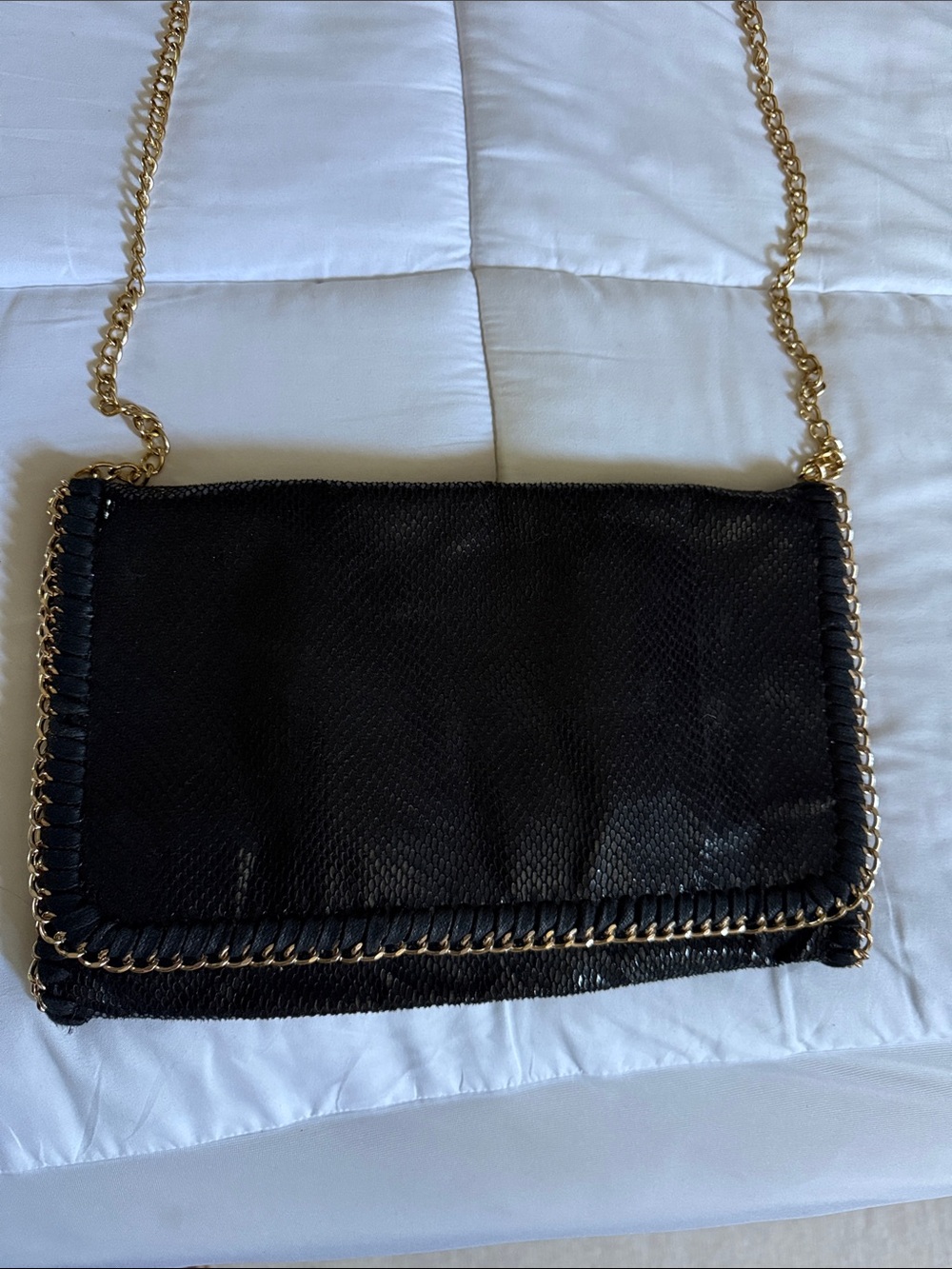 Black Chain-Trim Crossbody Bag